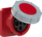 CEE-flanged socket 4x63A(3P+PE) 6h IP67 POWER TWIST 100x107 red 334-6FC | 9003399200144