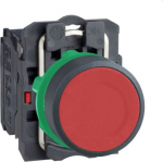 Red flush complete pushbutton &Oslash;22 spring return 1NC unmarked. range of product: Harmony XB5 - device short name: XB5 - fixing collar material: plastic - mounting diameter: 22 mm - contacts type and composition: 1 NC - contacts operation: slow-break - ...