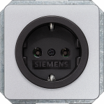 Socket outlet cover, w. earth., w. child protection, 65x65mm, DELTA profil, bezel black/silver 5UH1063 | 4001869066226