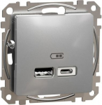 USB socket 2xUSB (A+C) 2,4A 12W aluminium Sedna Design SDD113402 | 3606481479587