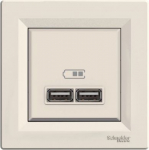 USB socket, 2-port, with frame, 2.1A, 10.5W, cream, Asfora EPH2700223 | 3606481142351