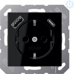 Socket outlet, 16A/250V, with USB-A and USB-C chargers, black, A500 A1520-15CASW | 4011377184336