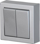 Surface mounting switch with screwless terminals. The terminals are for max 2 solid or rigid wires. Including switch insert, rocker, surface mounting frame and bottom. 2TKA00001845 | 6438199003528