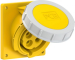 CEE-flanged socket 4x32A(3P+PE) 4h IP67 92x100 sloping yellow 4242-4