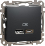 USB socket 2XUSB (A+C) 2,4A 12W anthracite Sedna Design SDD114402 | 3606481480170
