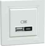 USB socket 2x2.4A (A+C), with frame, 21W, white Asfora EPH2700521 | 3606487131984