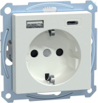 Socket outlet with USB charger, 2P+E, 16 A, Schuko, USB A+C, active white, Merten System M MEG2367-0325 | 4042811221003