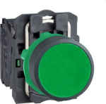 Green flush complete pushbutton &Oslash;22 spring return 1NO unmarked. range of product: Harmony XB5 - device short name: XB5 - fixing collar material: plastic - mounting diameter: 22 mm - contacts operation: slow-break - connections - terminals: screw clam ...