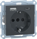 Socket with USB A and USB C, 2P+E, 16A, anthracite, Merten System M MEG2367-0414 | 4042811221010