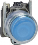 Blue projecting complete pushbutton &Oslash;22 spring return 1NO unmarked. range of product: Harmony XB4 - device short name: XB4 - fixing collar material: zamak - mounting diameter: 22 mm - operator additional information: clear boot - additional informati ...