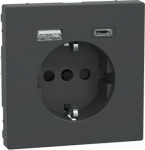 Socket with USB A and USB C, 2P+E, 16A, anthracite, D-Life MEG2367-6034 | 4042811221041