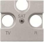 Color: Silver.   Cover plates for outlet with 3 connectors code 8152.   Covers prepared to fix the frame to the wall.   TV, R and SAT engraved in the front.   Size: 2 modules. 2CLA225200N1301 | 8427238240374