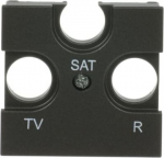 Color: Anthracite.   Cover plates for outlet with 3 connectors code 8152.   Covers prepared to fix the frame to the wall.   TV, R and SAT engraved in the front.   Size: 2 modules. 2CLA225200N1801 | 8427238240381