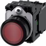 Illuminated pushbutton, 22 mm, round, plastic, red, pushbutton, flat, momentary contact type, with holder, 1 NO, LED module with integrated LED 24 V AC/DC, screw terminal 3SU1102-0AB20-1BA0 | 4011209957152