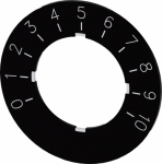 Labeling plate for potentiometer, black label, white font, with inscription: 0...10 3SU1900-0BG16-0SA0 | 4047621028675