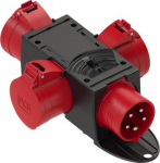 Distribution box, mobile, thermoplastic, series St.Anton 4f IP44 with handle<br>1xCEE-phase inverter plug 32A 5p 400V<br>3xCEE-Steckdose 32A 5p 400V not fused<br>Distribution box is ready wired for connection 9437454