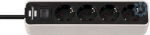Extension cord Ecolor 4 sockets 1.5m H05VV-F 3x1.5, with switch, white/black 1153240020 | 4007123647538