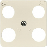 As cover for 4gang Antenna socket insert.   Outputs in a square arrangement e.g. TV/R/SAT/SAT like EVU 02 F, GEVU 15 S from Hirschmann.   Only suitable with adapter ring Art. No. 1746-... 2CKA001753A8626 | 4011395804803