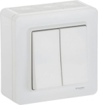 Double switch, Exxact, with surface box, IP44, 16A, screwless terminals, white WDE002974 | 3606480910111