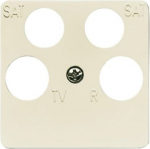 As cover for 4gang Antenna socket insert.   Outputs in a trapezoidal arrangement e.g. TV/R/SAT/SAT or TV/R/DATA/DATA or TV/R/SAT/DATA.   Cover size 50x50 mm, only suitable with adapter ring Art. No. 1746-... 2CKA001753A8634 | 4011395805008