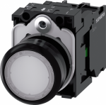 Illuminated pushbutton, 22 mm, round, plastic, white, pushbutton, flat, momentary contact type, with holder, 1 NO, LED module with integrated LED 24 V AC/DC, screw terminal 3SU1102-0AB60-1BA0 | 4011209957190