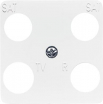 As cover for 4gang Antenna socket insert.   Outputs in a square arrangement e.g. TV/R/SAT/SAT like EVU 02 F, GEVU 15 S from Hirschmann.   Only suitable with adapter ring Art. No. 1746-... 2CKA001753A8642 | 4011395804902