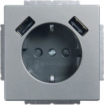 SCHUKO&reg; USB socket insert Safety Shutter with USB A/A stainless steel - Pure Stainless Steel 2CKA002011A6283 | 4011395303849