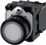 Illuminated pushbutton, 22 mm, round, plastic, clear, pushbutton, flat, momentary contact type, with holder, 1 NO, LED module with integrated LED 24 V AC/DC, screw terminal 3SU1102-0AB70-1BA0 | 4011209957206