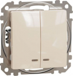 Two gang switch 10AX beige with blue locator LED Sedna Design SDD112105L | 3606481478719