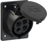 CEE-flanged socket 4x16A (3P+E) 7h IP44 black 70x85, sloping 414-7 | 9003399051920