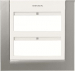 Color: White plate / Silver frame   Zenit centralization frames for flush mounting boxes code T1092.1 and surface mounting boxes code T1292.   2-gang - 6+6 modules.   For 1, 2 or 3 module devices.   Size (height x width): 204 x 212 mm 2CLA127200T1201 ...