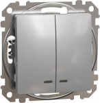 Two gang switch 10AX aluminium with blue locator LED Sedna Design SDD113105L | 3606481479303