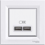 USB socket 2x2.1A (A+A) 12W with frame, white, Asfora EPH2700221 | 3606481142344