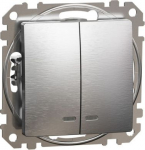 Two gang switch 10AX brushed aluminium with blue locator LED Sedna Elements SDD170105L | 3606481480514
