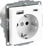 USB charger + socket-outlet, Exxact, complete product, 2P + E, 16A, Schuko, with shutter, glossy, wh WDE002174 | 3606489905835