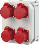 Kunstst.-Wandverteiler Modell LOFER4 IP54 255x204x112 0TE<br>1xBohrung M25 oben, 1xBlindverschraubung M25 unten<br>4xCEE-Steckdose 16A 5p 400V ungesichert<br>Verteiler auf Vario-Connector 5polig 10qmm verdrahtet 9017101 | 5902082026167