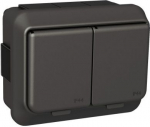 Double socket-outlet, Exxact, 2P + E, 16A, side earth, lid, IP44, anthracite WDE003290 | 3606480554247