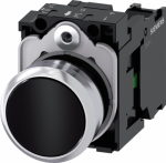 Pushbutton, 22 mm, round, metal, shiny, black, pushbutton, flat, momentary contact type, with holder, 1 NO, screw terminal 3SU1150-0AB10-1BA0 | 4011209958289