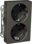 Double socket-outlet, Exxact, 2P + E, 16A, side earth, with shutter, screwless terminals, anthracite WDE003585 | 3606480204005