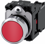 Pushbutton, 22 mm, round, metal, shiny, red, pushbutton, flat, momentary contact type, with holder, 1 NC, screw terminal 3SU1150-0AB20-1CA0 | 4011209958418