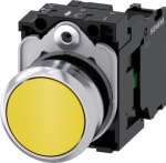 Pushbutton, 22 mm, round, metal, shiny, yellow, pushbutton, flat, momentary contact type, with holder, 1 NO, screw terminal 3SU1150-0AB30-1BA0 | 4011209958302