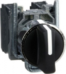 Black complete selector switch &Oslash;22 3-position spring return 2NO. range of product: Harmony XB4 - device short name: XB4 - fixing collar material: zamak - mounting diameter: 22 mm - shape of signaling unit head: round - contacts operation: slow-break  ...