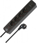 Extension cord Ecolor 4 sockets with switch 2xUSB,1xUSB-A H05VV-F 3G1.5, black/anthracite 1153240216 | 4007123697113