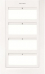 Color: White plate / White frame   Zenit centralization frames for flush mounting boxes code T1094.1 and surface mounting boxes code T1294.   4-gang - 6+6+6+6 modules.   For 1, 2 or 3 module devices.   Size (height x width): 346 x 212 mm 2CLA127400T1 ...