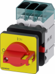 Load disconnector 3LD3, Iu 32 A Main switch 3-pole Rated operating capacity for AC-23 A at 400V 11.5kW Front plate mounting Basic switch with Central hole mounting 22.5mm Toggle drive red / yellow 48x48 mm The 3LD main and emergency off switch for sa ...