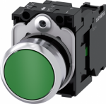 Pushbutton, 22 mm, round, metal, shiny, green, pushbutton, flat, momentary contact type, 1 NO, screw terminal 3SU1150-0AB40-1BA0 | 4011209958319