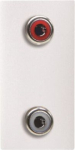 Color: White.   Front: 2x RCA connectors (Red / White)   Rear: screw terminals (4 wires)   Size: 1 module. 2CLA215520N1101 | 8427238140322