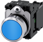Pushbutton, 22 mm, round, metal, shiny, blue, pushbutton, flat, momentary contact type, 1 NO, screw terminal 3SU1150-0AB50-1BA0 | 4011209958326