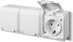 3-Gang Socket Outlet with Cover, 16A 250V IP44, white, HERMES SLEEP032602 | 5901130484102