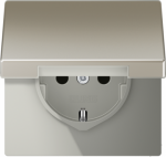 Socket outlet with hinged lid 16A/250V grounded, screwless, stainless steel, LS ES1520KL | 4011377064089